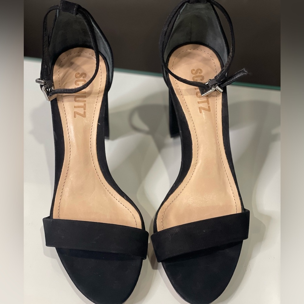 SCHUTZ Black Suede Slingback Heels